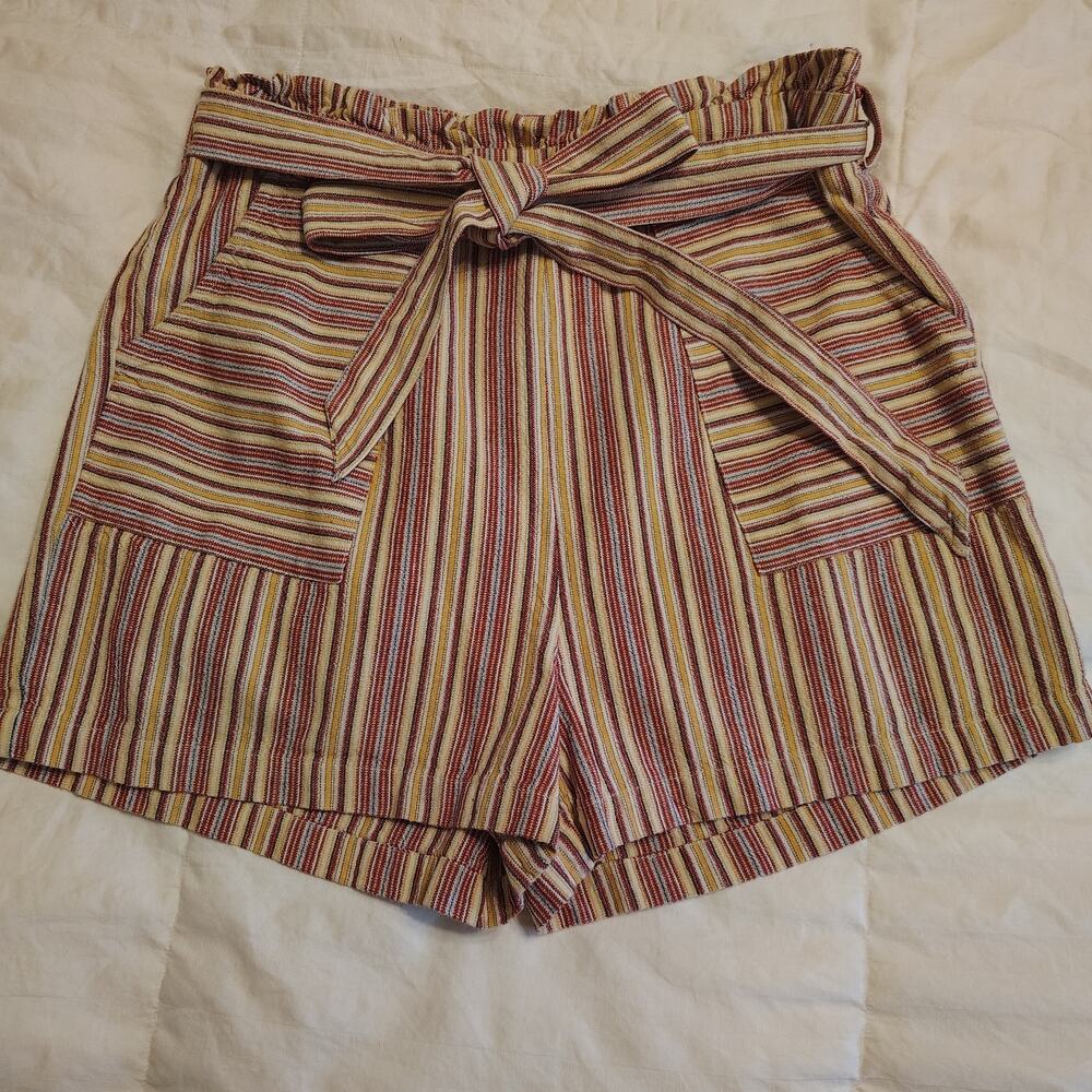 Striped Paperbag Tie Waist Shorts Large Coastal Summer Casual